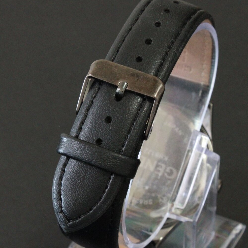 Geneva Men's Dress Watch Diamond At 12 Blacked Out Leather Strap 42mm - Picture 11 of 13